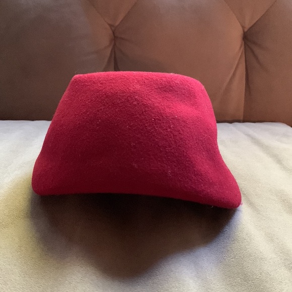 Vintage Burgundy Red Wool Hat with Bow and Rhinestones - Picture 2 of 5